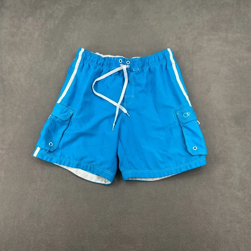 OP Ocean Pacific Board Shorts Men Large Blue Cargo Pocket High Rise Swim Surfing